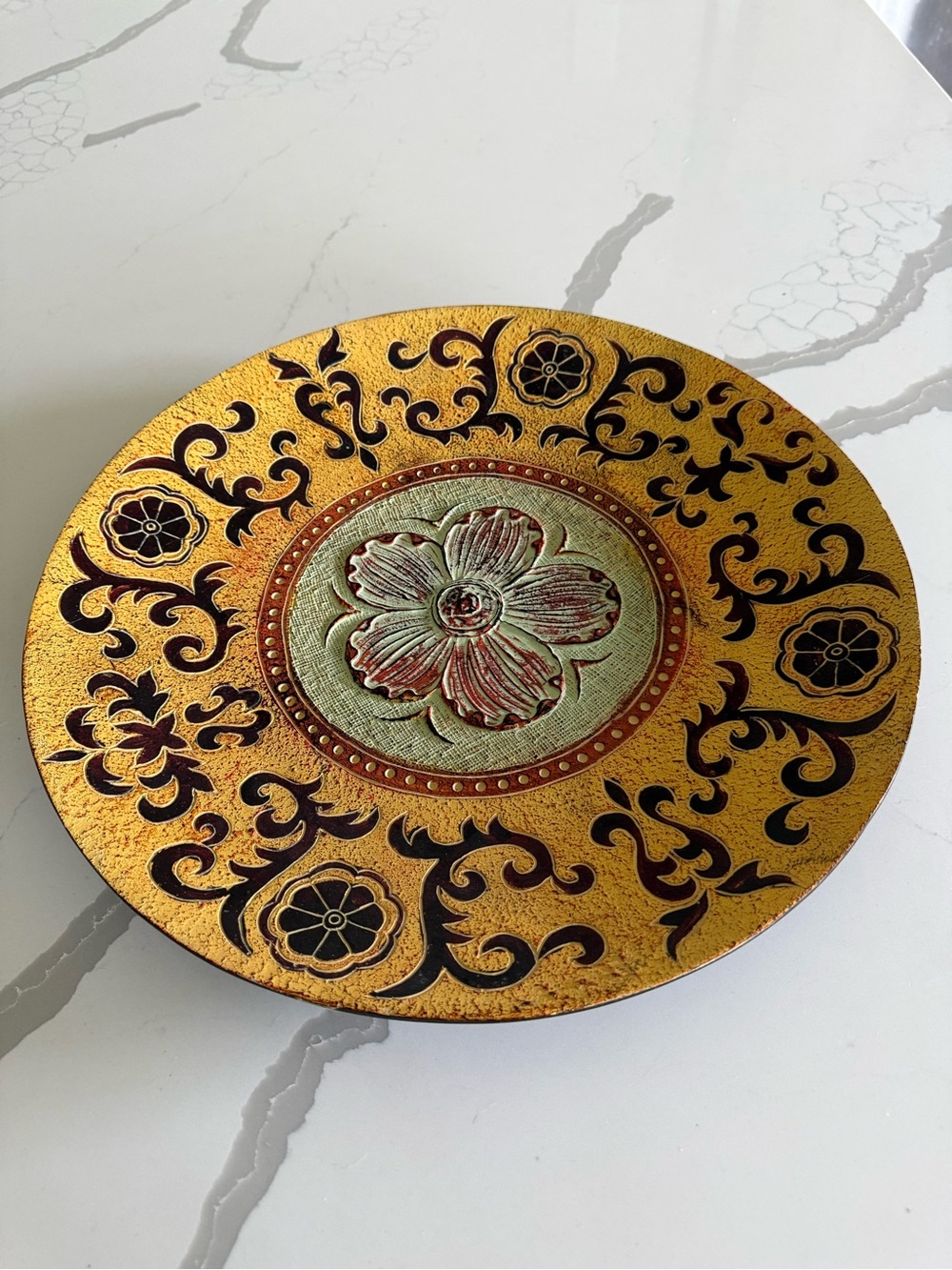 Ornate Gold Decorative Platter Charger Raised Floral Tuscan Old World Decor